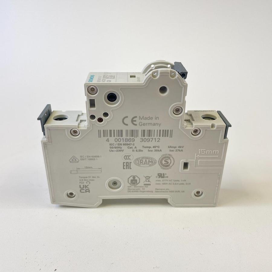 Used SIEMENS 5SY4111-7 MINIATURE CIRCUIT BREAKER 1P 11A 230/400VAC TYPE B DIN RAIL
