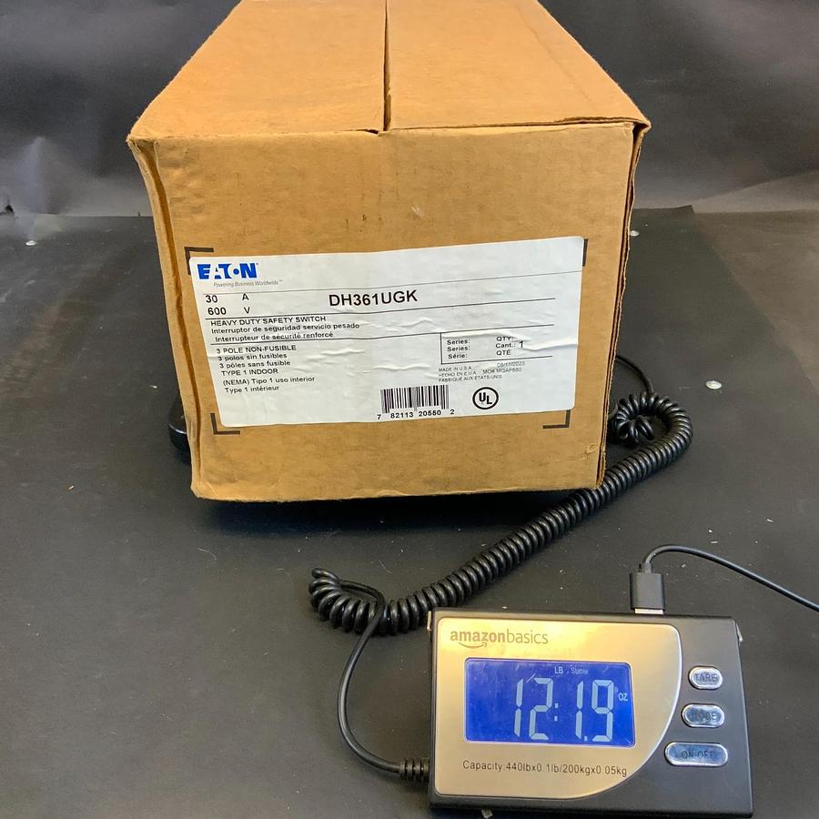 Used EATON DH361UGK HEAVY DUTY SAFETY SWITCH 30A 600V 3PH 3P NEMA 1 NEW OPEN BOX
