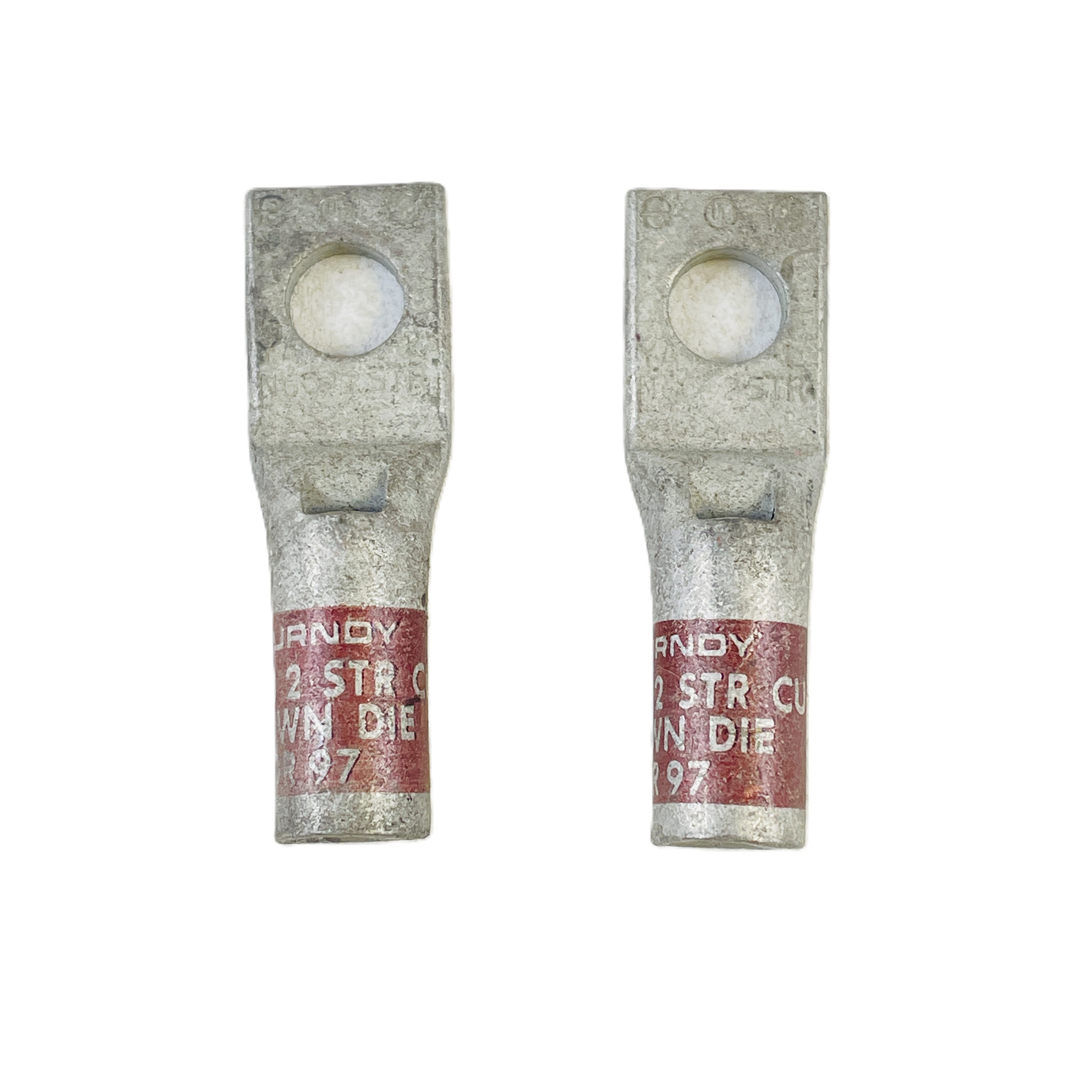 Refurbished BURNDY YA2C COPPER COMPRESSION LUG 1-HOLE #2 STR CU BROWN DIE 10 OR 97 LOT OF 2 