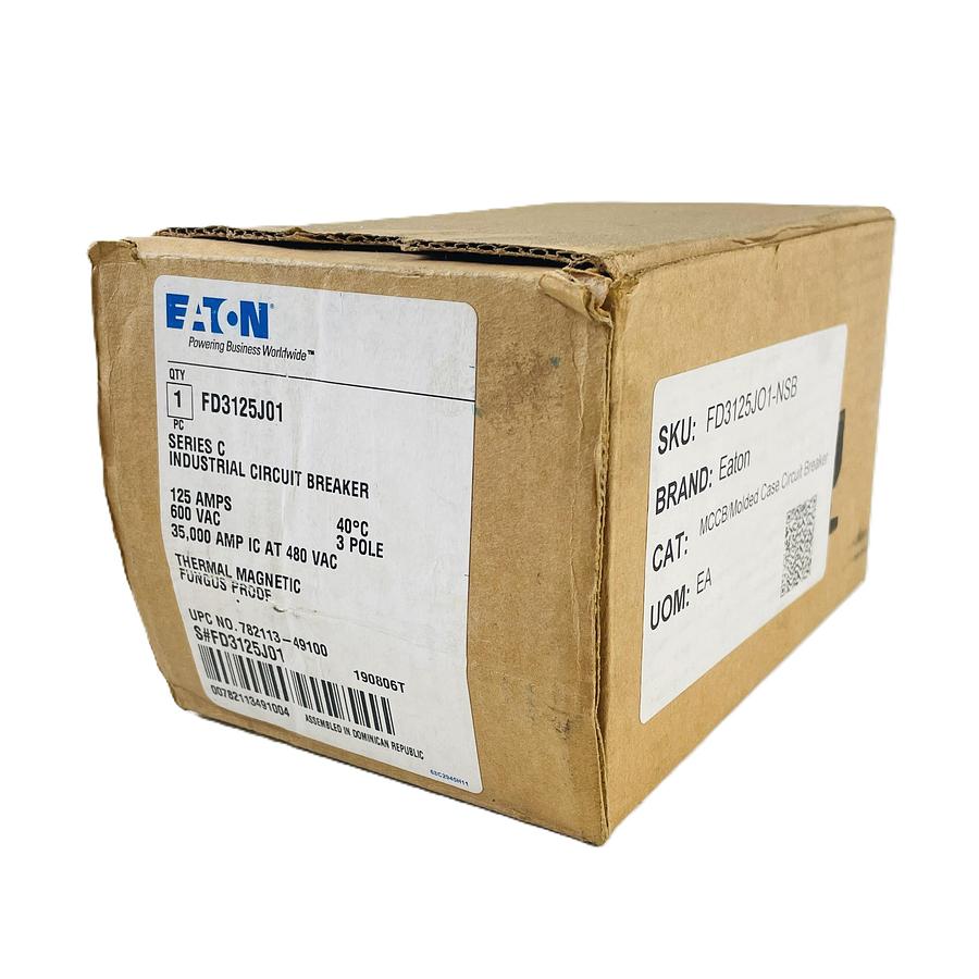 EATON FD3125J01 SERIES C MOLDED CASE CIRCUIT BREAKER 3 POLE 125 AMP 600V 35KAIC 