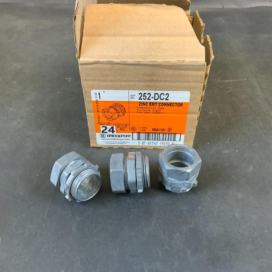 Used BRIDGEPORT 252-DC2 1” ZINC EMT CONNECTOR - BOX OF 24 ($24 OBO)