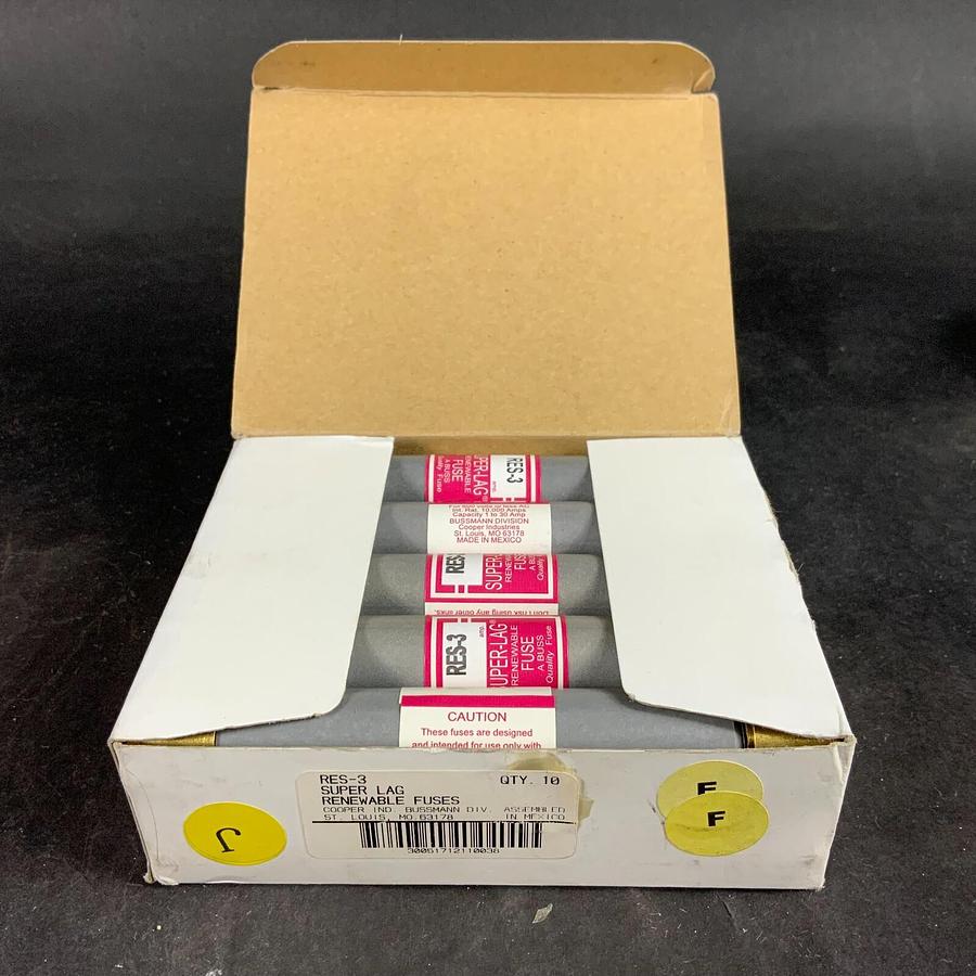 Used BUSSMANN RES-3 SUPER-LAG FUSE - BOX OF 10 BRAND NEW ($70 OBO)