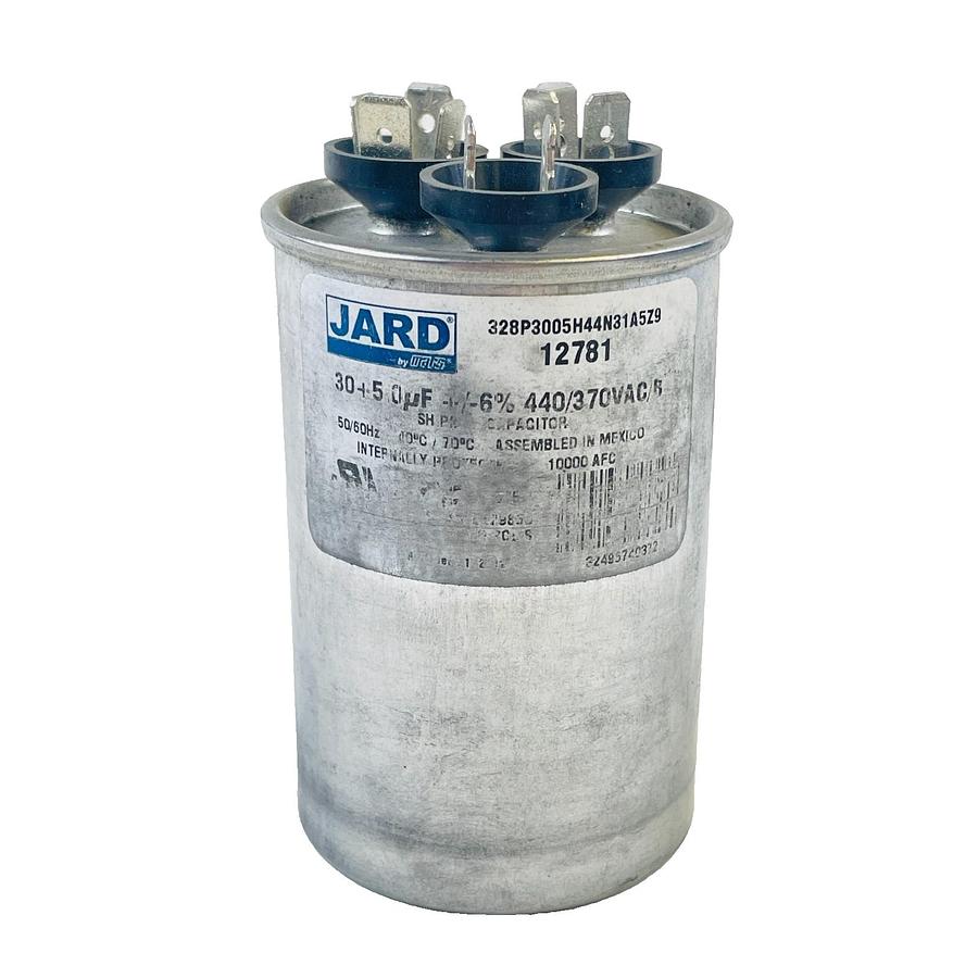 Used JARD MARS 12781 DUAL RUN CAPACITOR 30+5 MFD 440/370VAC ROUND HVAC 50/60HZ