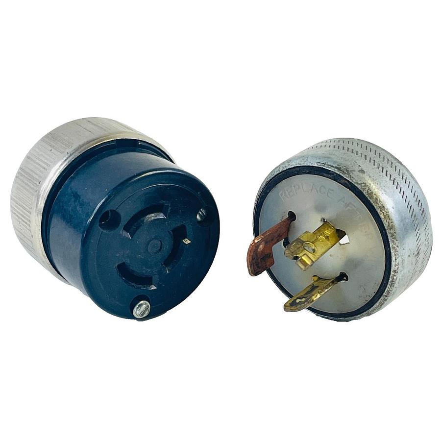 Used LEVITON 5224 HUBBELL 7311 TWIST LOCK MALE & FEMALE CONNECTOR PLUG SET 20A 250V