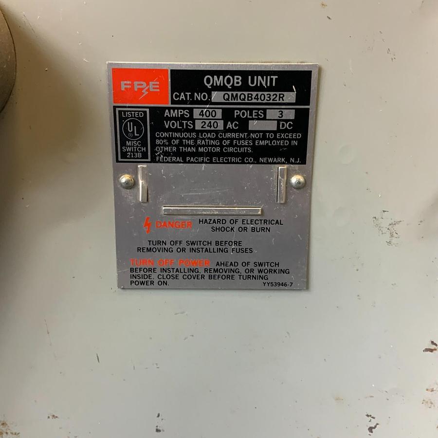 Used FEDERAL PACIFIC ELECTRIC QMQB4032R FUSIBLE PANELBOARD SWITCH ($400 OBO)