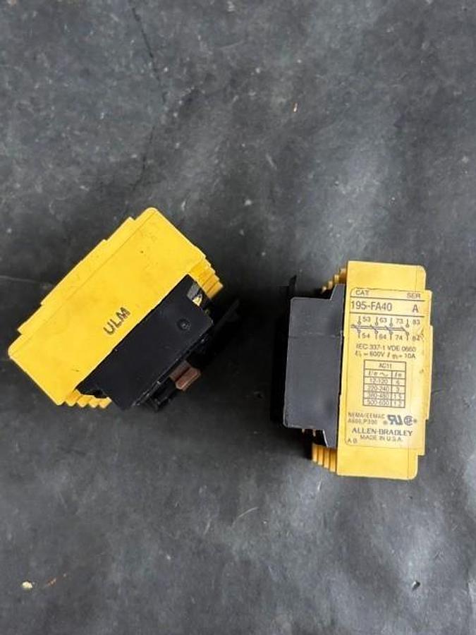 Used ALLEN BRADLEY 195-FA40 AUXILIARY CONTACT BLOCKS GROUP OF 2 INDUSTRIAL CONTROL