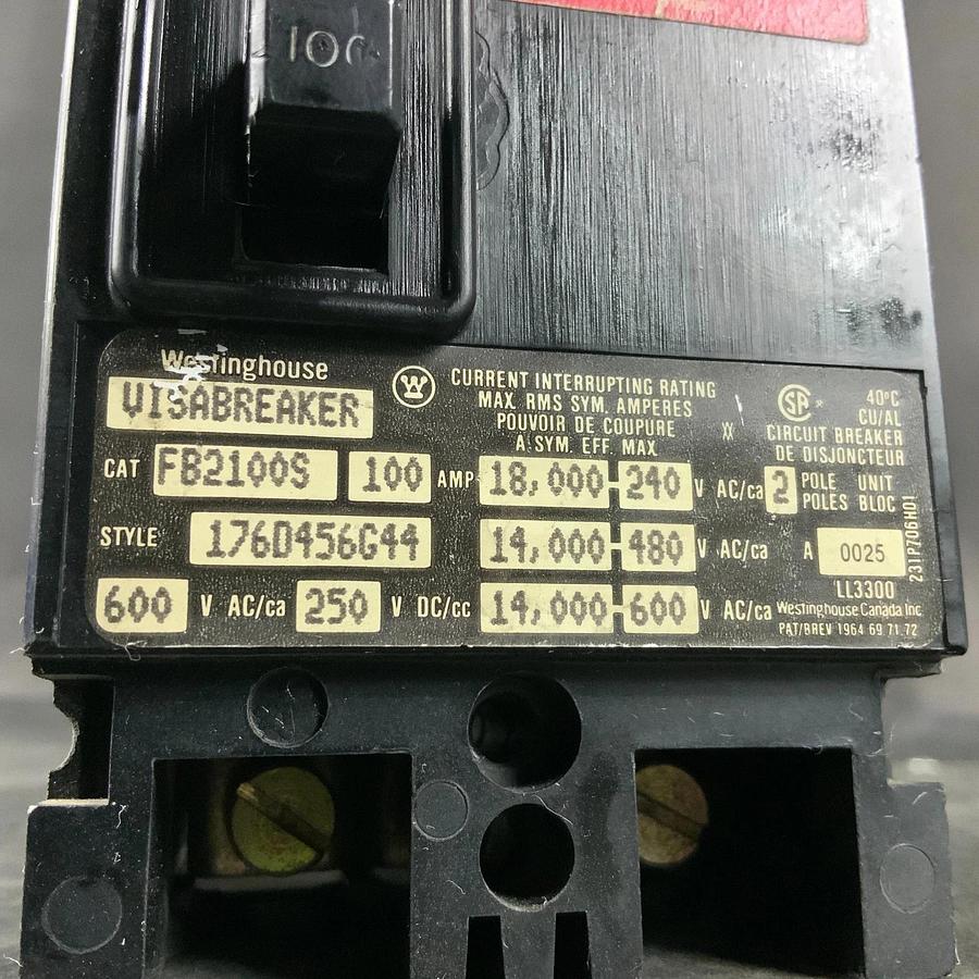 Used WESTINGHOUSE VISABREAKER FB2100S CIRCUIT BREAKER ($45 OBO)