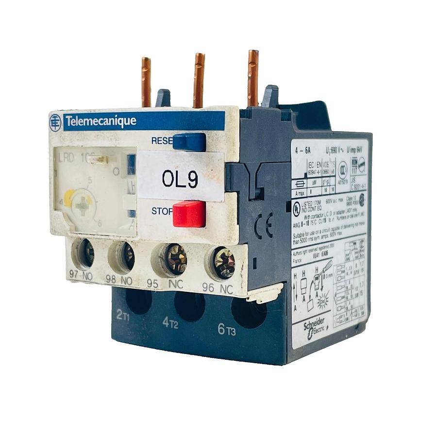 Used SCHNEIDER ELECTRIC LRD106 THERMAL OVERLOAD RELAY 4-6A CLASS 10