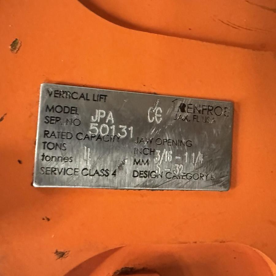 Used RENFROE MODEL JPA 4-TON VERTICAL + 180° AUXILLARY SIDE LOAD ($800 OBO)