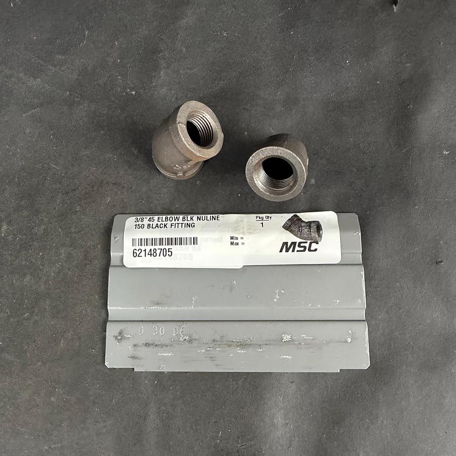 Used MSC 3/8” 45 BLK ELBOW FITTING - SET OF 2