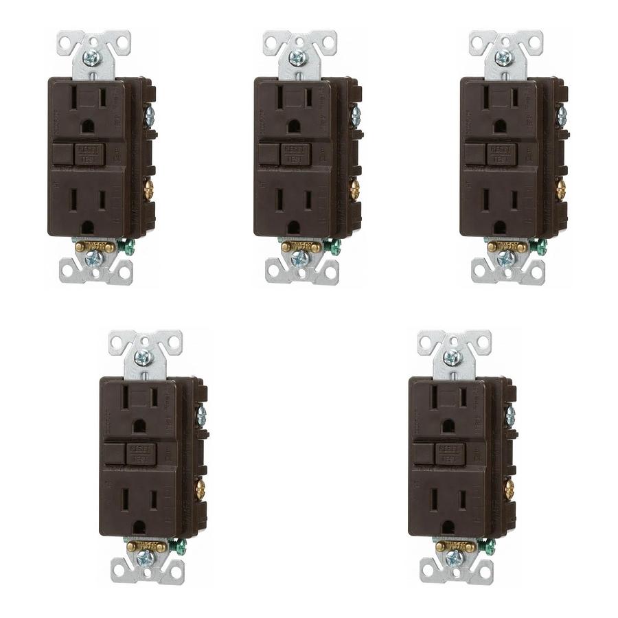 LOT OF 5 EATON TRSGF15B-BX-LW BROWN GFCI DUPLEX RECEPTACLE TAMPER RESISTANT NEW