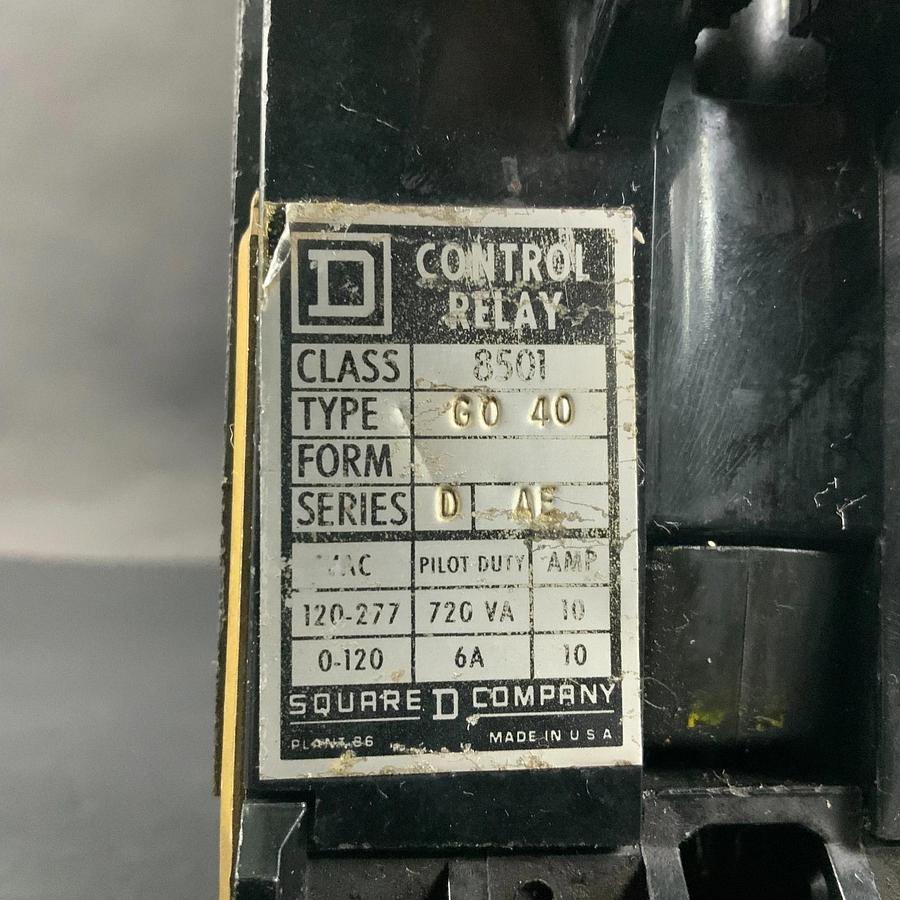 Used SQUARE D 8501 G040 SERIES D CONTROL RELAY ($20 OBO)