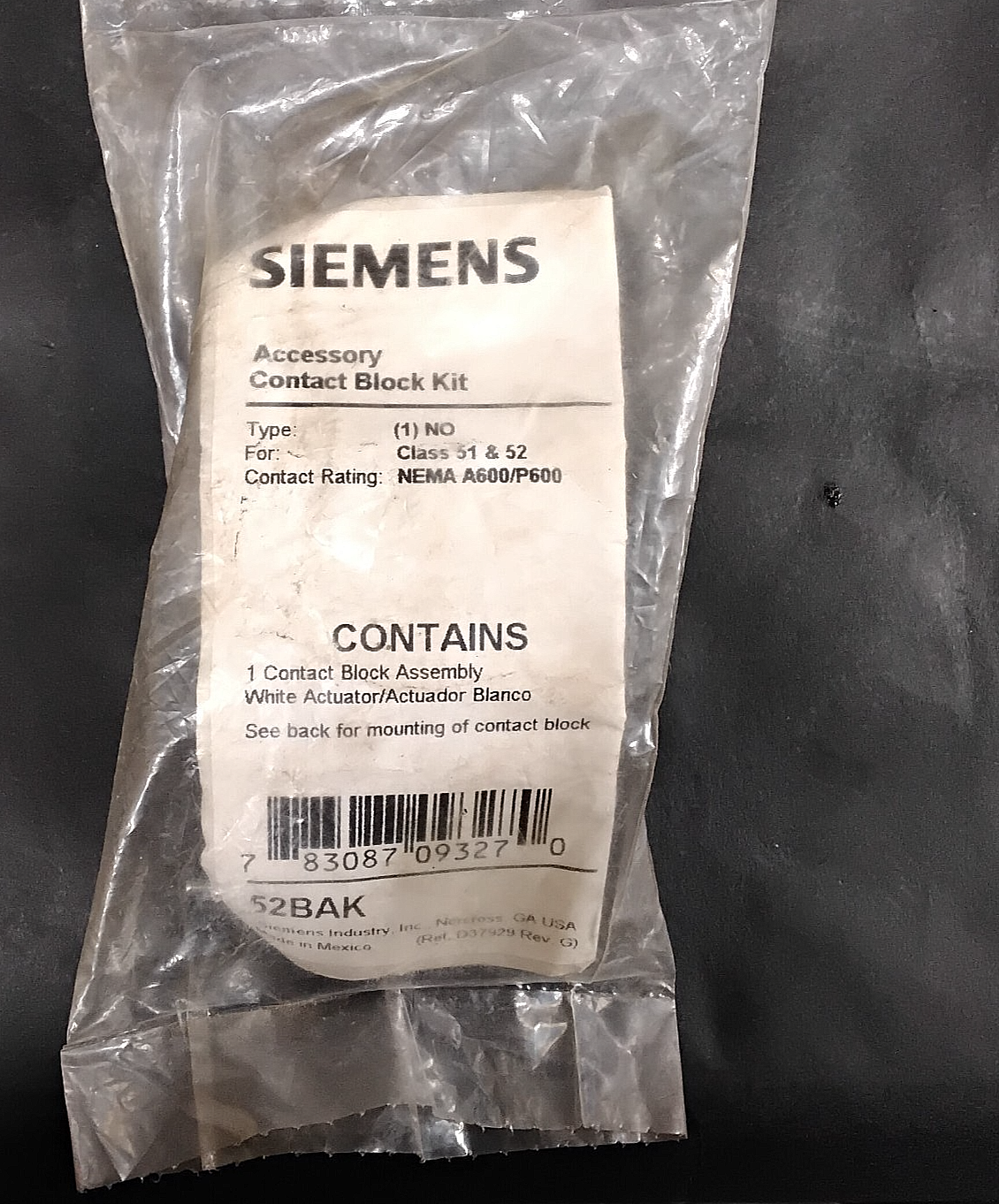 SIMENS ACCESSORY  CONTACT BLOCK KIT 52BAK SERIES ($22 OBO)