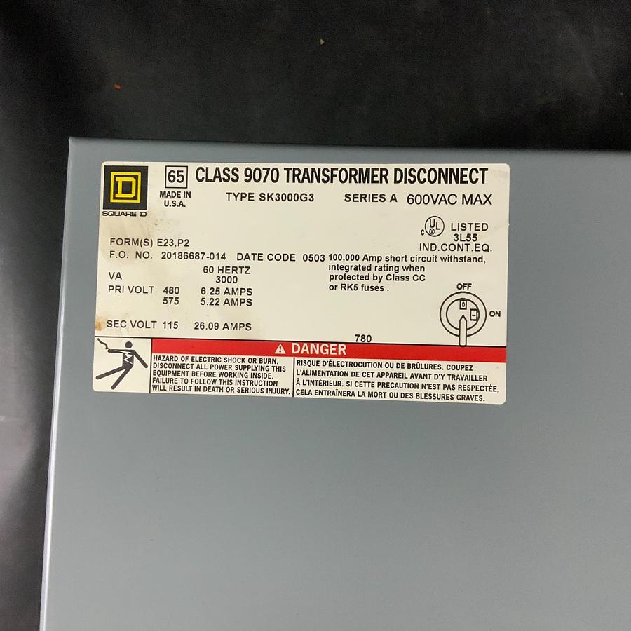 Used SQUARE D 9070-SK3000G3 TRANSFORMER ($650 OBO)