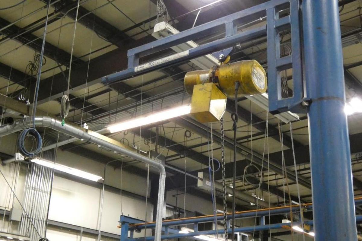 Used Enclosed Jib Crane, Gorbel, 12'x5', 500LB Electric Chain Hoist (Ready to ship!)