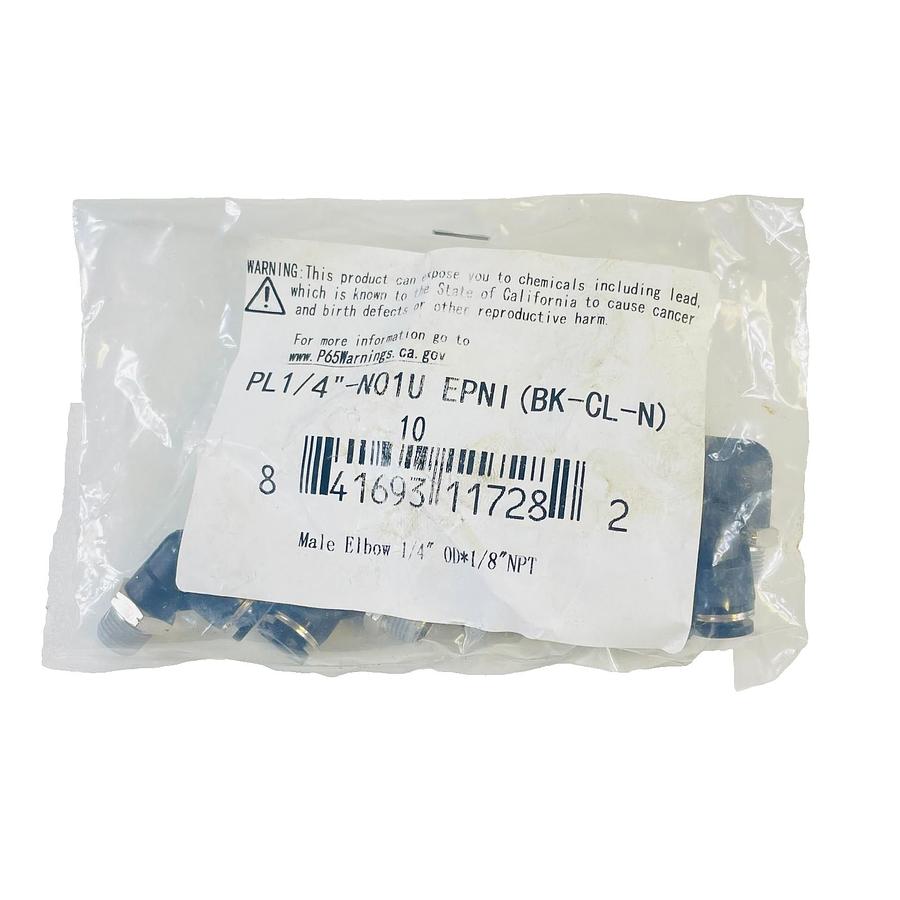 PNEUFLEX PL1/4-N01U EPNI PNEUMATIC MALE ELBOW FITTINGS 1/4 OD X 1/8 NPT 10-PACK