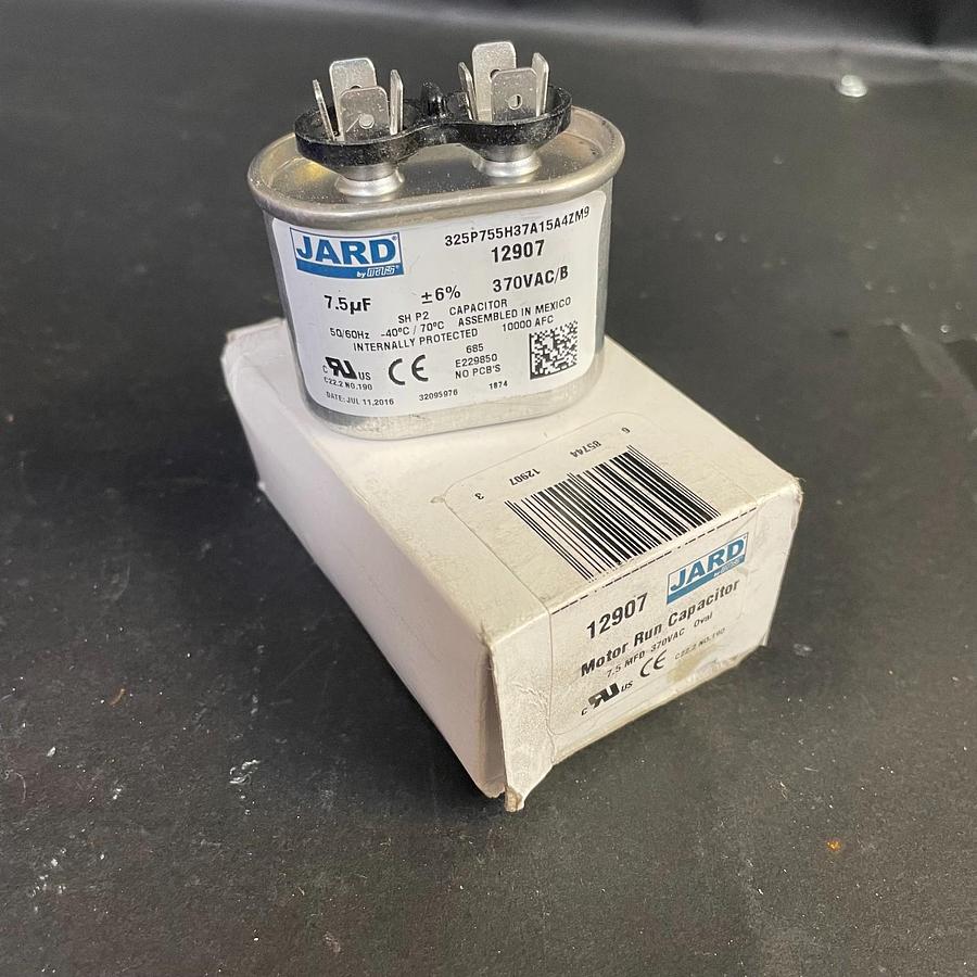 Used JARD 12907 MOTOR RUN CAPACITOR 7.5MFD 370VAC OVAL HVAC INDUSTRIAL OEM NEW