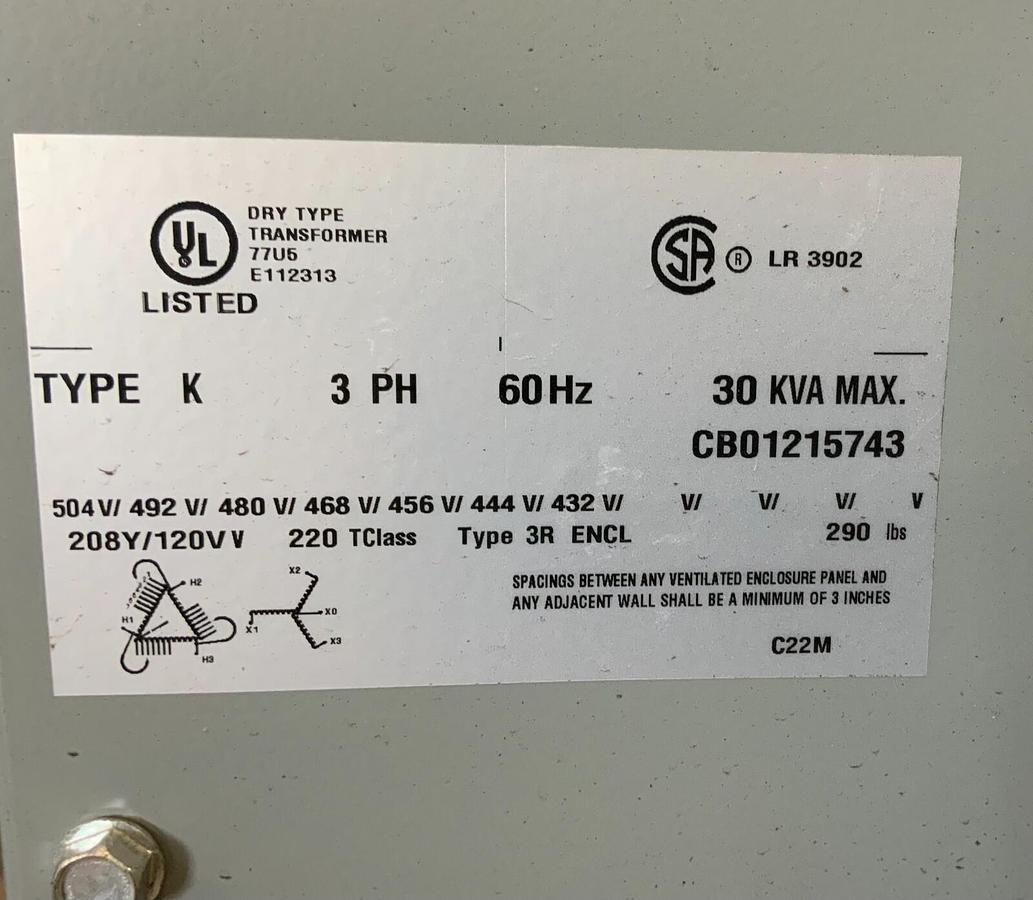 Used HPS Sentinel G Transformer PART # SG3A0030KB (30kVA) ($2,699.99 OBO!!!)