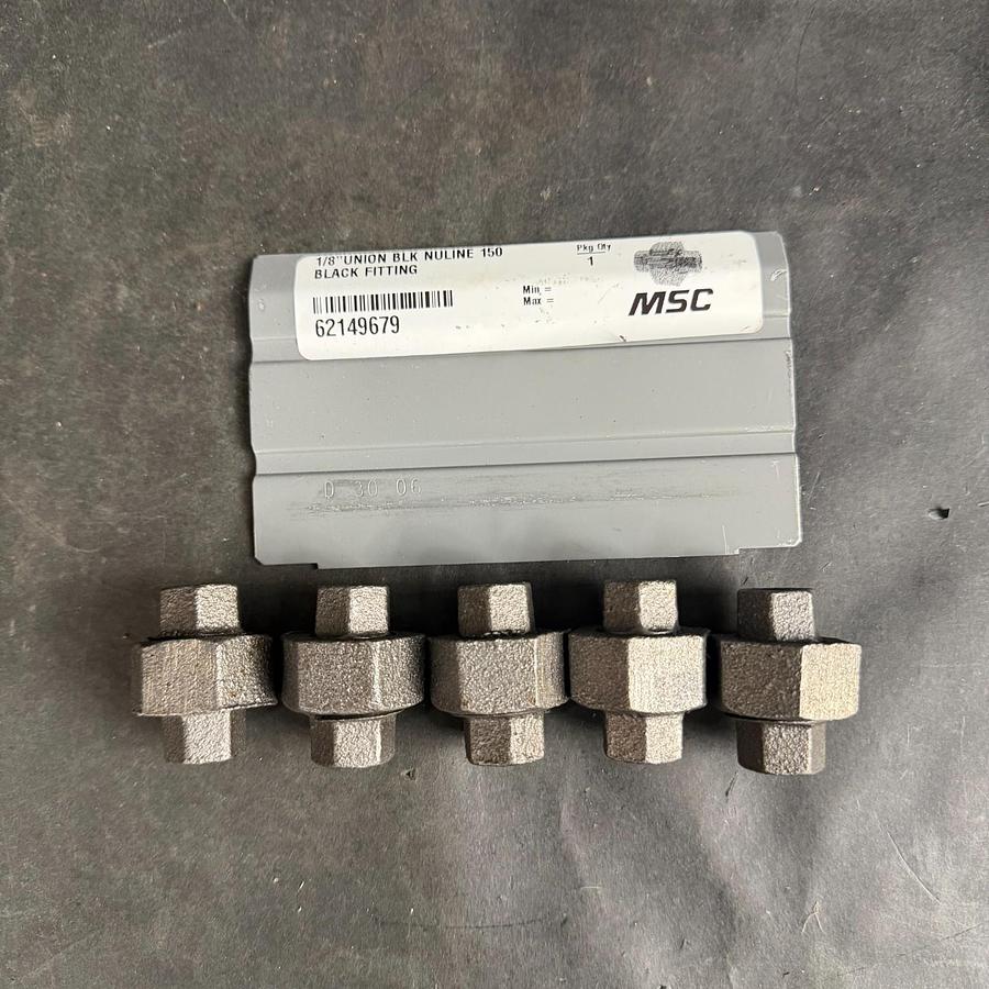 Used MSC 1/8” UNION BLK FITTING - SET OF 5
