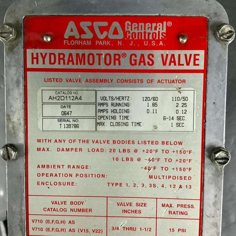 Used ASCO AH2D112A4 HYDRAMOTOR GAS VALVE ($450 OBO)