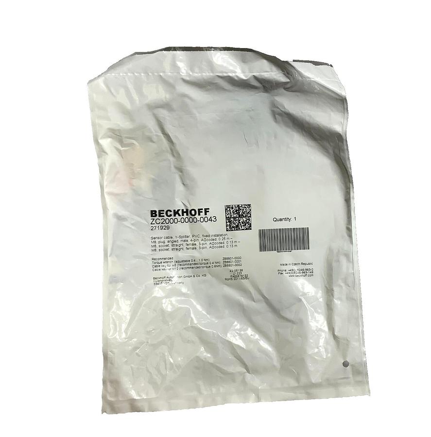 BECKHOFF ZC2000-0000-0043 SENSOR CABLE Y SPLITTER M8 4 PIN MALE 3 PIN F. | NEW |