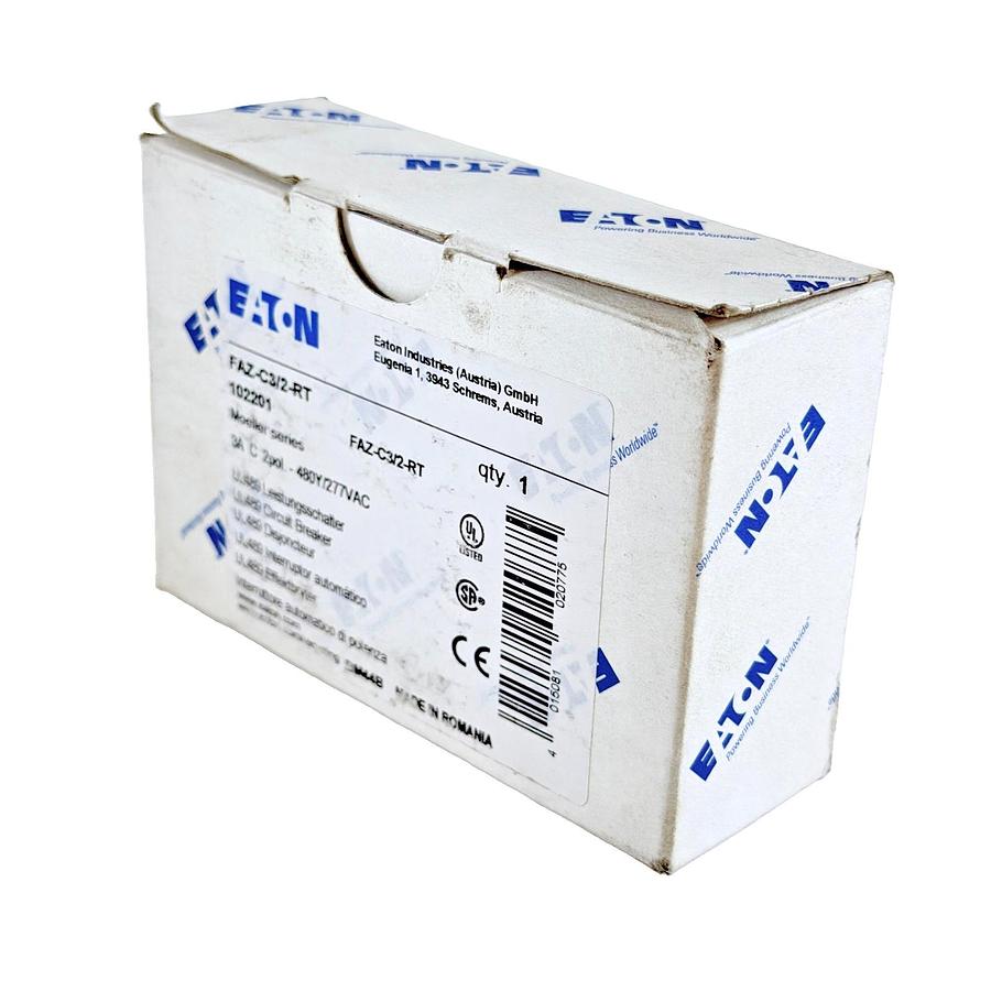 EATON FAZ-C3/2-RT CIRCUIT BREAKER 3A 2-POLE 480Y/277VAC UL 489 TRIP CURVE C NEW