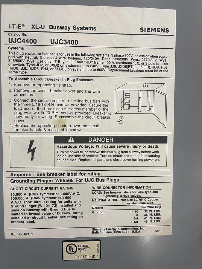 ITE Cat No UJC4400 400A ($3,449.99 OBO!!!)