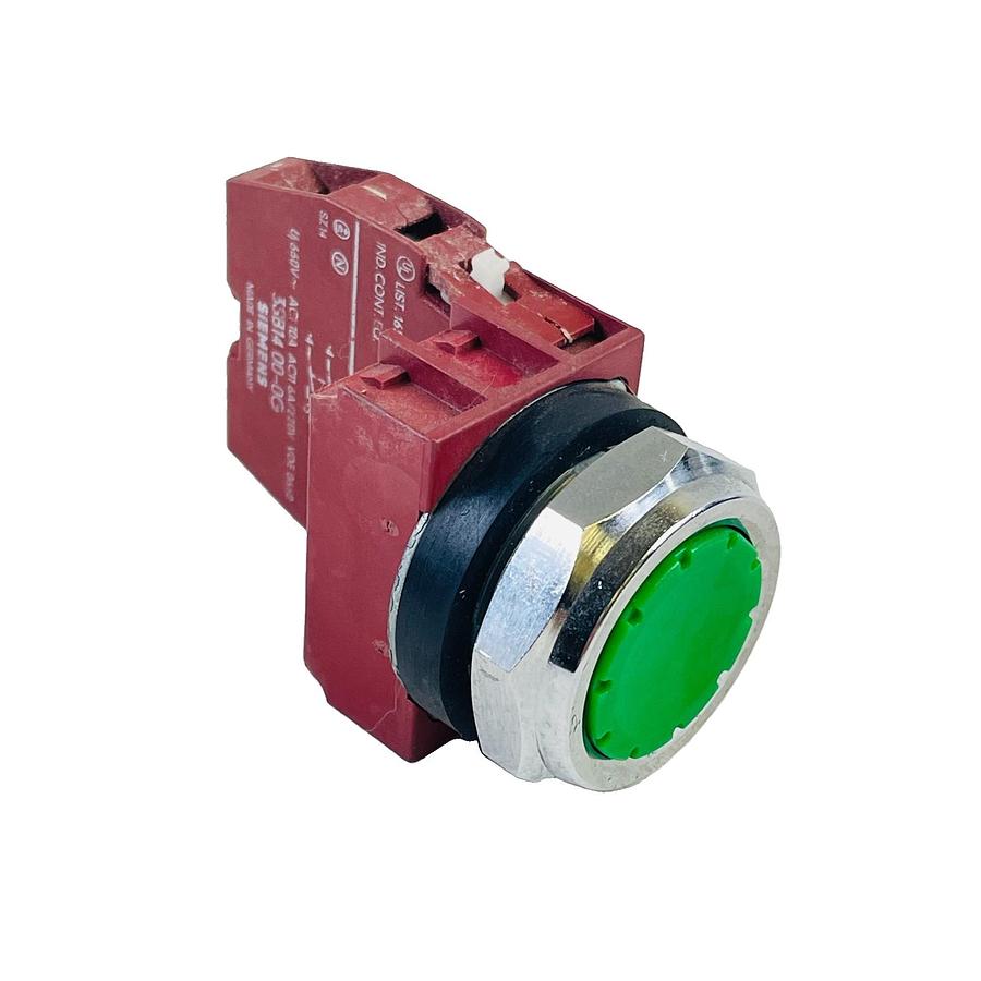 Used SIEMENS PB30PBFG 30MM GREEN FLUSH PUSHBUTTON SWITCH 3SB1400-0G 2NO CONTACT BLOCK