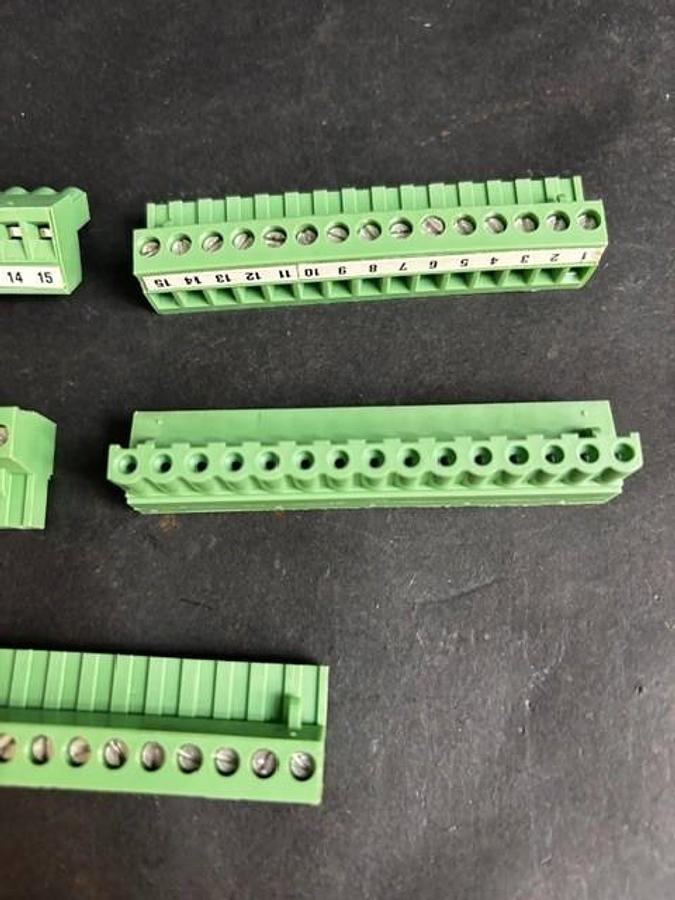 Used PHOENIX CONTACT 15-PIN GREEN TERMINAL BLOCKS - GROUP OF 5 ($11 OBO)