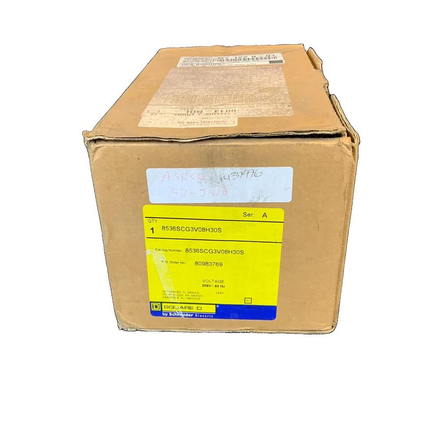 SQUARE D 8536SCG3V08H30S NEMA MOTOR STARTER SIZE 1 27A 10HP 208V COIL NEW