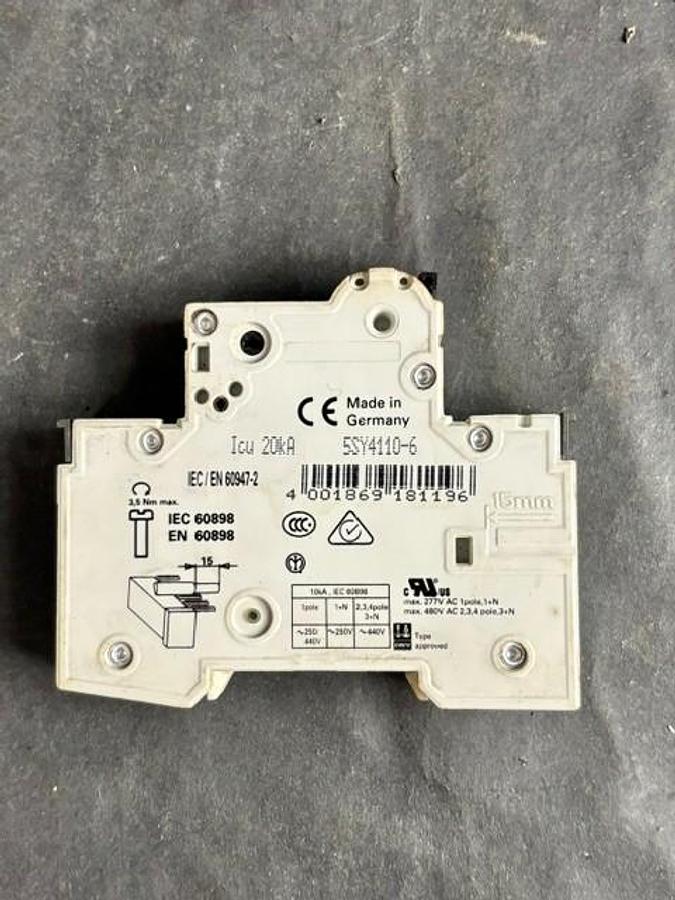 Used SIEMENS 5SY4110-6 CIRCUIT BREAKER