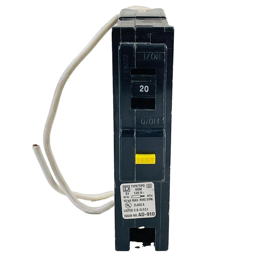 Used SQUARE D HOM120GFI 20A 1-POLE 120V 10KA PLUG-ON GFCI CIRCUIT BREAKER HOMELINE