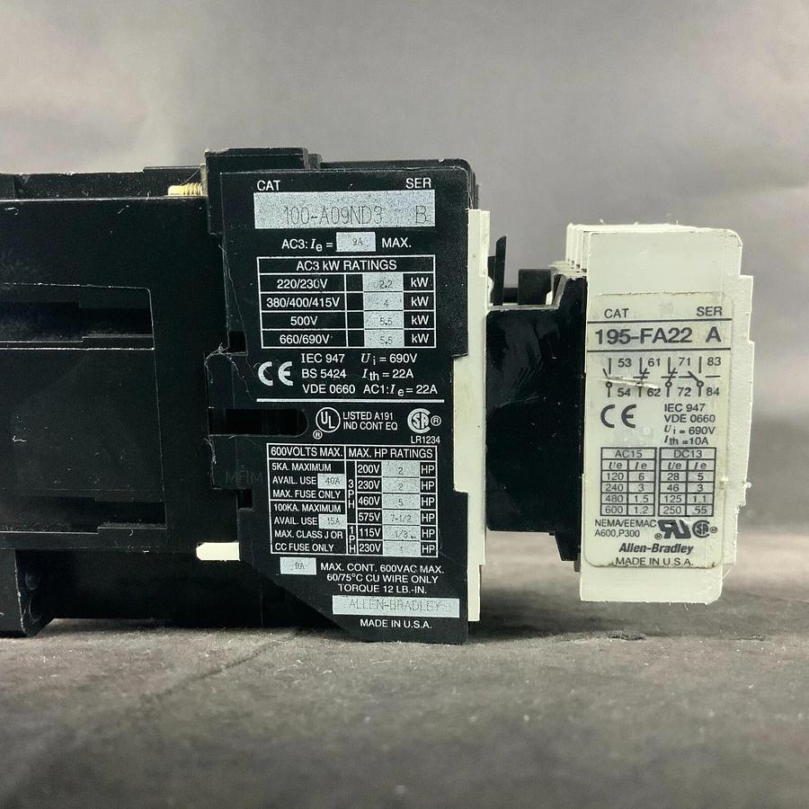 Used ALLEN BRADLEY 100-A09ND3 CONTACTOR W/ AUX CONTACT ($20 OBO)