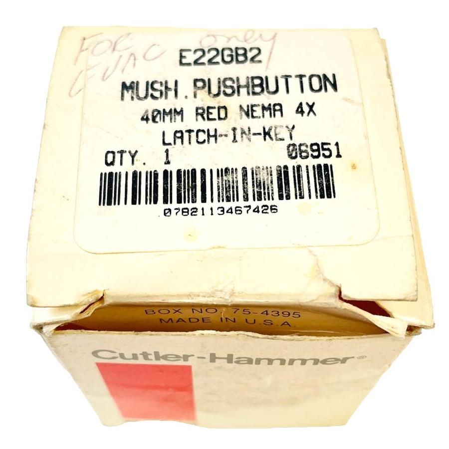 Used CUTLER HAMMER E22GB2 MUSHROOM PUSHBUTTON 40MM RED NEMA 4X LATCH-IN-KEY