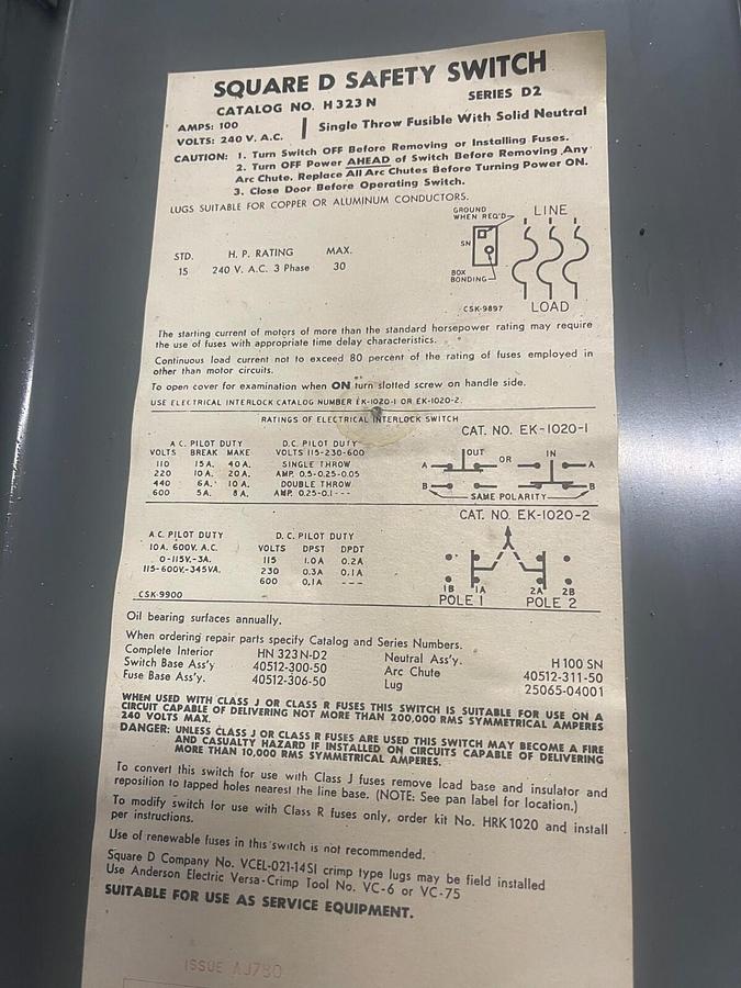 Used Square D Fusible Disconnect Cat No H323N ($69.99 OBO!!!)