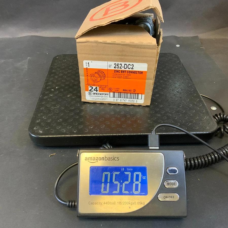 BRIDGEPORT 252-DC2 1” ZINC EMT CONNECTOR - BOX OF 24 ($24 OBO)