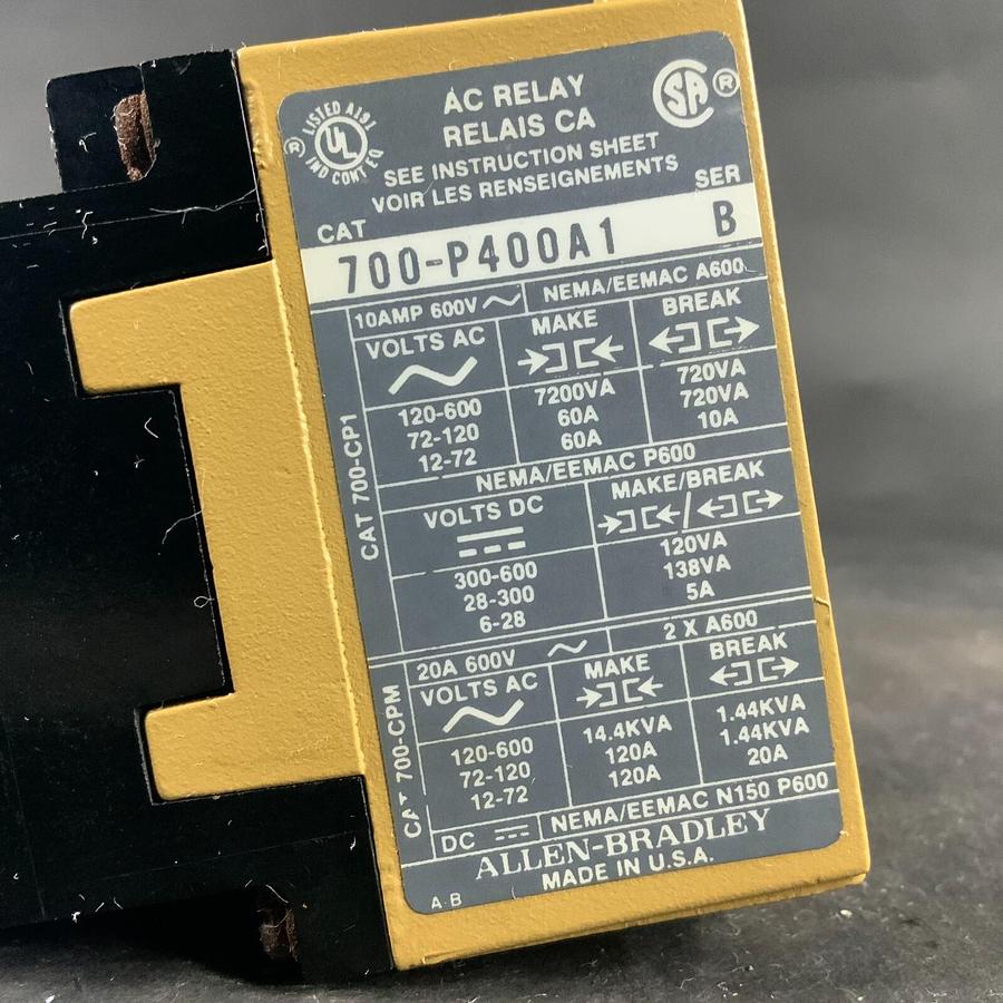 Used ALLEN BRADLEY 700-P400A1 SER. B AC RELAY ($30 OBO)