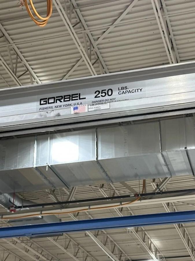 Used Bridge Crane-Gorbel 250lb CAP-20'-7" L x 16'-4 1/2" W x 11'-5 1/2" H ($7,800OBO)
