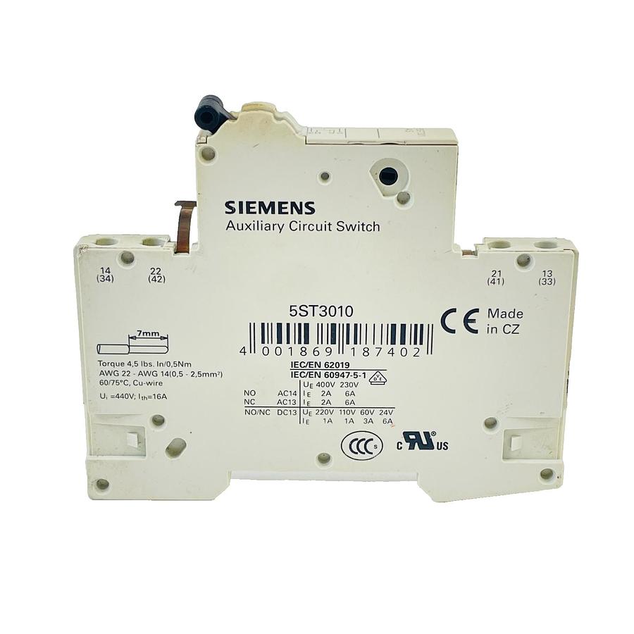 Used SIEMENS 5ST3010 AUXILIARY CIRCUIT SWITCH 6A 230VAC 1NO 1NC DIN RAIL