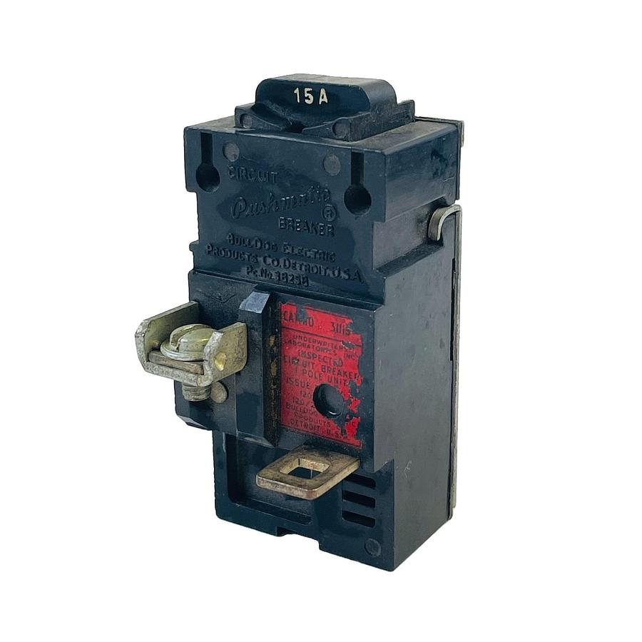Used BULLDOG PUSHMATIC 31115 15A 1-POLE 120/240V BOLT-ON CIRCUIT BREAKER