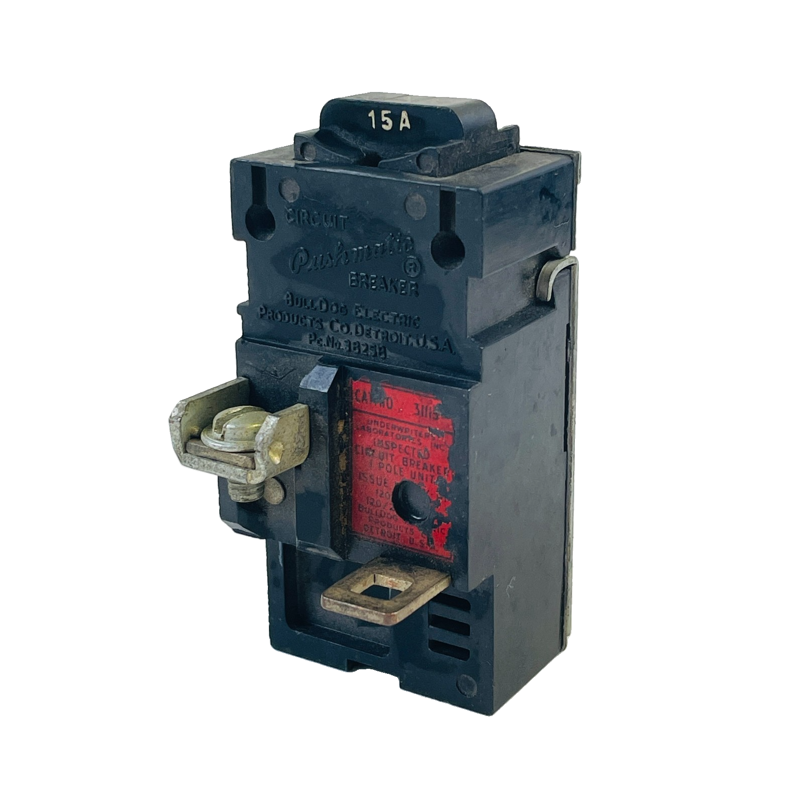 Used BULLDOG PUSHMATIC 31115 15A 1-POLE 120/240V BOLT-ON CIRCUIT BREAKER