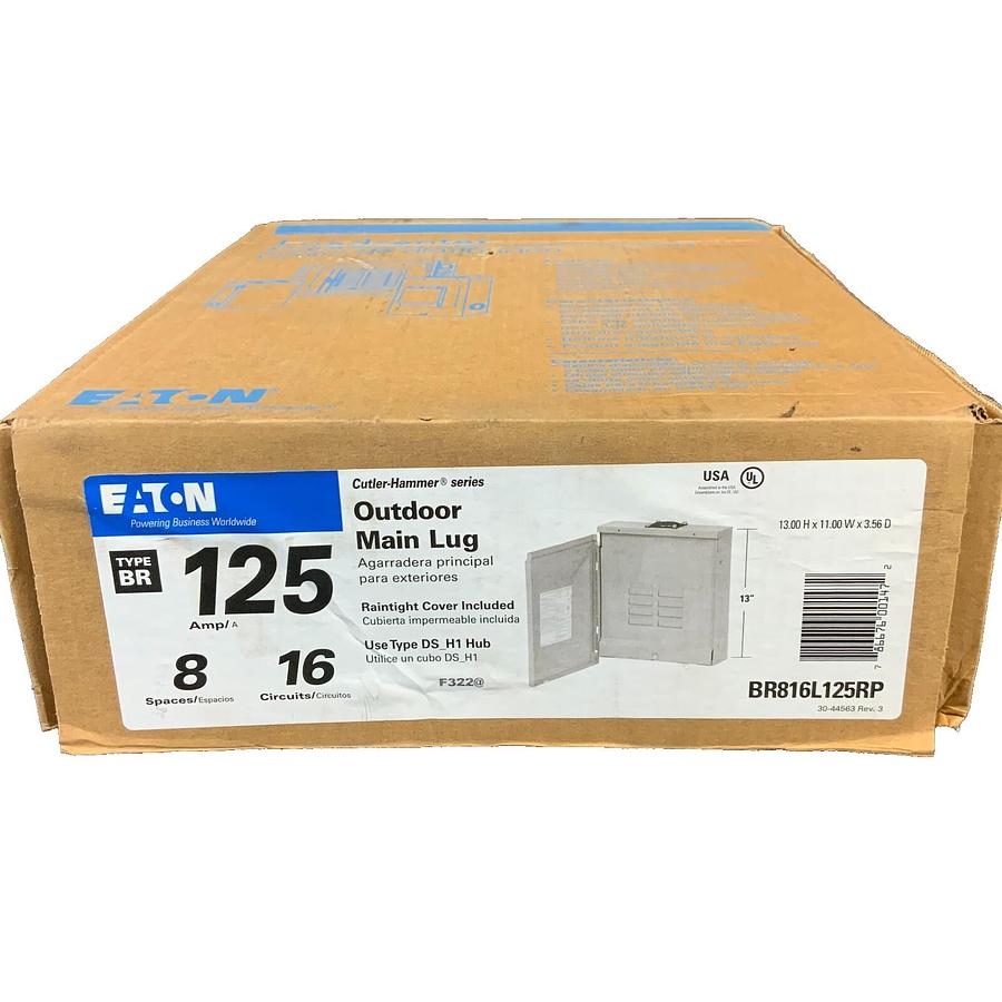 EATON BR816L125RP MAIN LUG LOAD CENTER 125A 8 SPACE 16 CIRCUIT RAINTIGHT