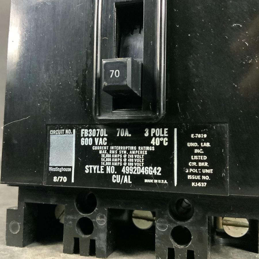 Used WESTINGHOUSE FB3070L CIRCUIT BREAKER ($45 OBO)