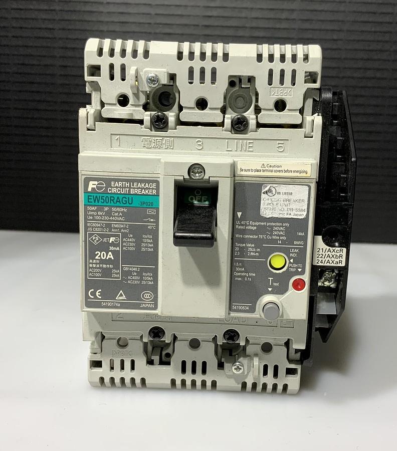 Used FUJI EW50RAGU-3P020 CIRCUIT BREAKER