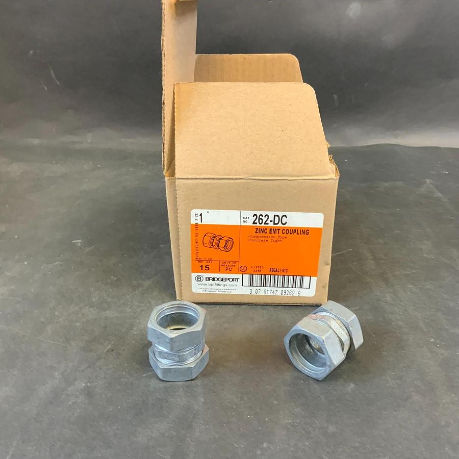 Used BRIDGEPORT 262-DC 1” ZINC EMT COUPLING - BOX OF 10 ($10 OBO)