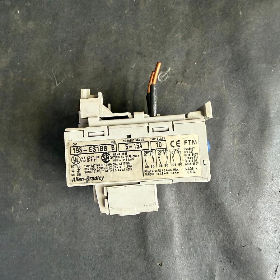 Used ALLEN BRADLEY 193-ES1BB 5-15 AMP OVERLOAD RELAY