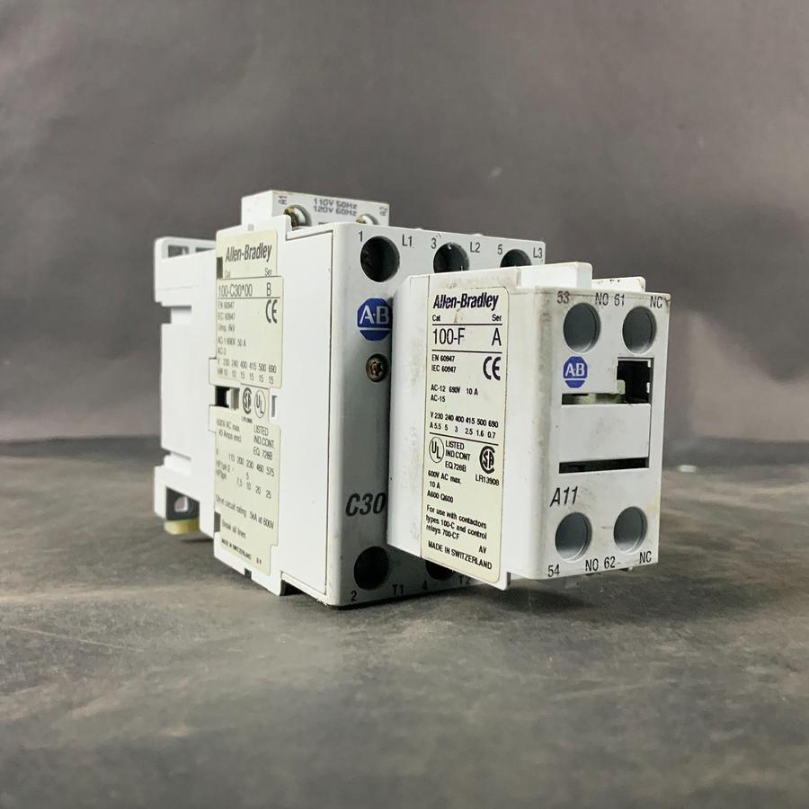 Used ALLEN BRADLEY 100-C30*00 CONTACTOR W/ 100-F AUX CONTACT ($50 OBO)