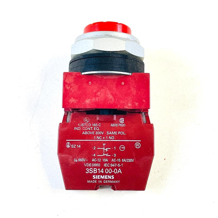 Used SIEMENS P30PBER 3SB1400-0A 22MM PUSHBUTTON SWITCH RED EXTENDED 1NC 1NO 10A