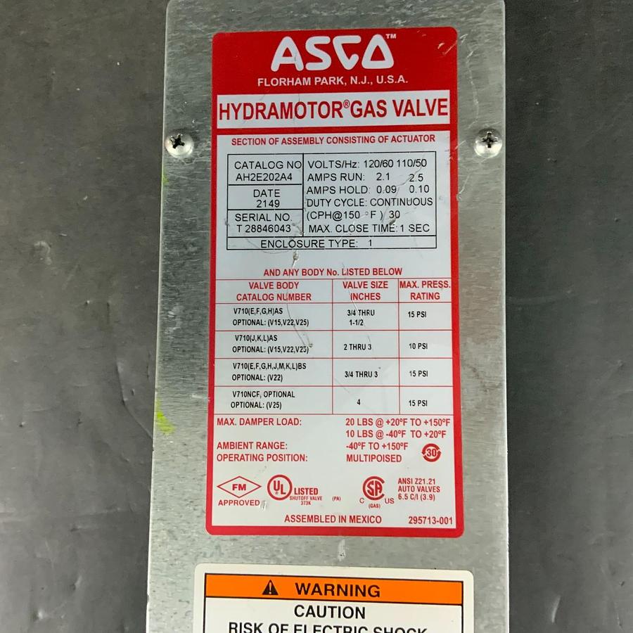 Used ASCO AH2E202A4 HYDRAMOTOR GAS VALVE ($1,600 OBO)