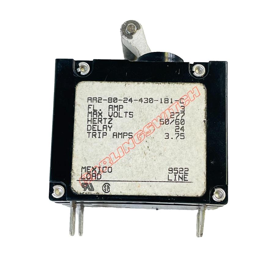 Used CARLINGSWITCH AA2-B0-24-430-1B1-C CIRCUIT BREAKER 2-POLE 3A 277V MAGNETIC